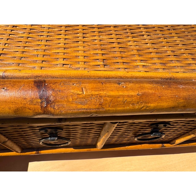 Burnt Umber Handsome Faux Bamboo and Rattan Vintage Chest of Drawers For Sale - Image 8 of 12