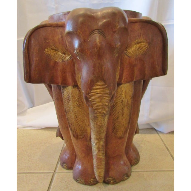 Vintage Matched Pair of Carved Wood Elephant Stools / Tables, Circa 1970s For Sale In Miami - Image 6 of 10