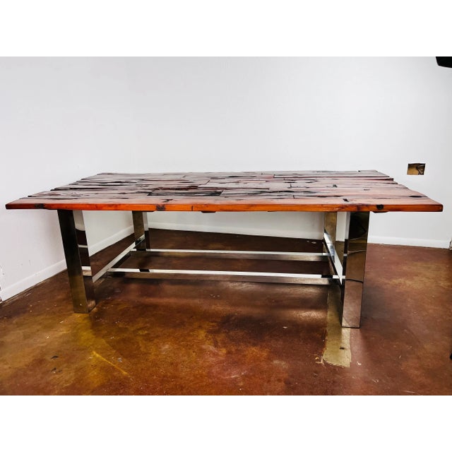 Wood Raw Wood & Chrome Dining Table For Sale - Image 7 of 12