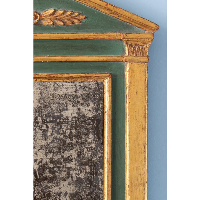 French Empire Green and Giltwood Pediment Mirror, Early 19th Century For Sale - Image 6 of 10