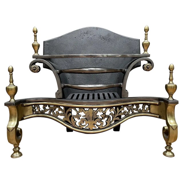 English Brass and Wrought Iron Fire Grate, 1900s For Sale