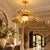 Handmade Brass Flower Chandelier, Hammered Lotus Ceiling Light, Floral Pendant Fixture, Art Deco Lighting for Living Room and Bedroom For Sale - Image 6 of 13