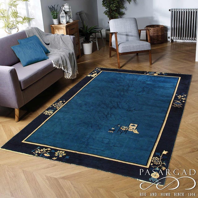 Navy Blue Antique Chinese Peking Rug 6'1"x 8'9" For Sale - Image 4 of 4