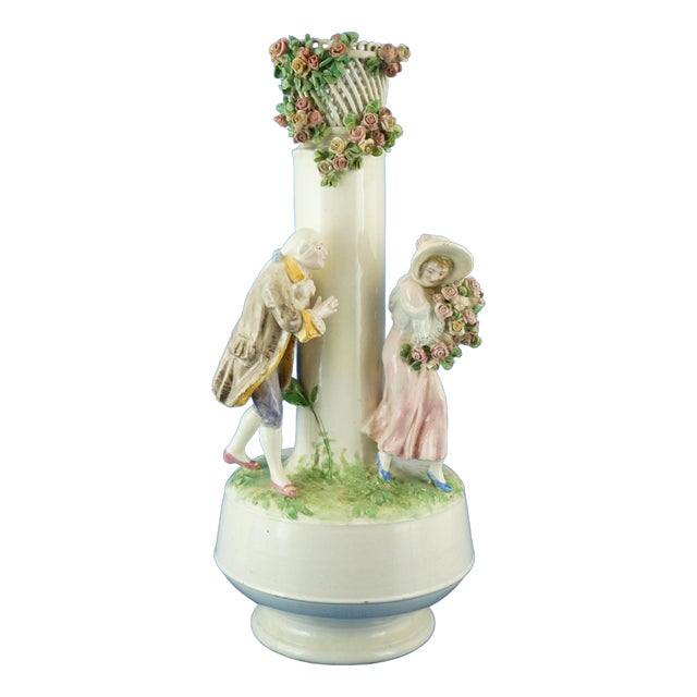 Antique Italian Ceramic Vase with Figurines, 1800s For Sale