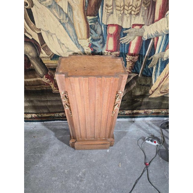 Early 20th Century Art Deco Oak Pedestal with Gilt Relief Decoration, 1900 For Sale - Image 5 of 13