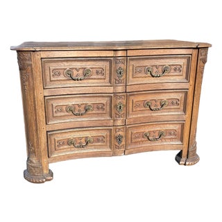 19th Century Carved Bell Flower European 3 Draw Chest Commode Dresser Brass Pull For Sale