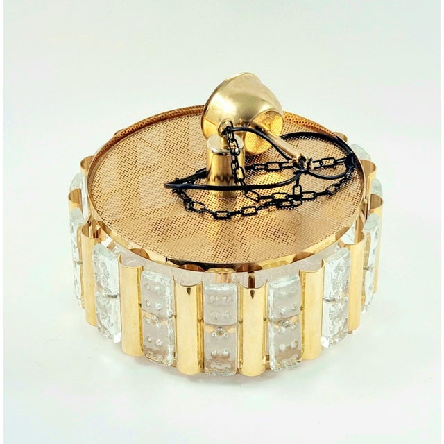 Scandinavian Mid-Century Glass & Brass Ceiling Light/Chandelier Attributed to Carl Fagerlund for Orrefors, Sweden, 1960s For Sale - Image 9 of 11