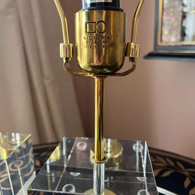 Beautiful pair of vintage glass accent lamps by Victoria Hagan // Perfect Pieces // table lamps // boudoir // desk lamps // nursery decor For Sale - Image 10 of 10