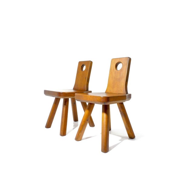 Rustic Brutalist Swiss Wooden Chairs, 1970s, Set of 2 For Sale - Image 3 of 18
