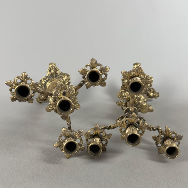 Renaissance Revival Brass Candelabras with Noble Figures, 1960s, Set of 2 For Sale - Image 6 of 15