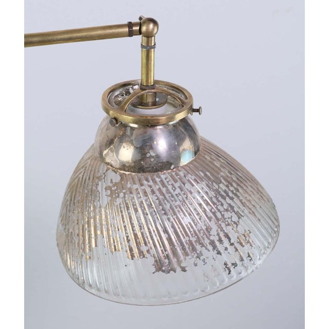 Industrial 1910s X-Ray Glass Brass Pole Double Down Pendant Light For Sale - Image 3 of 12