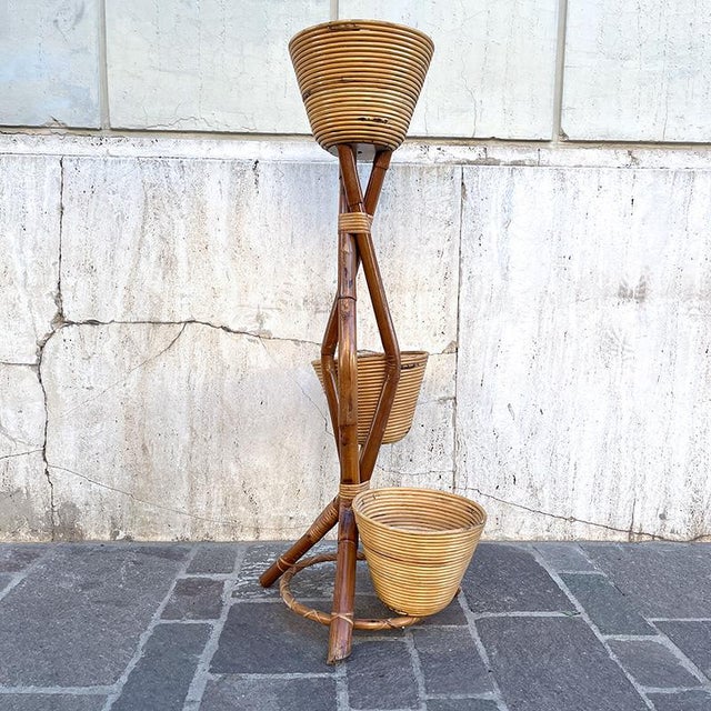 Bamboo and Rattan Plant Pot, Italy, 1950s For Sale - Image 4 of 16
