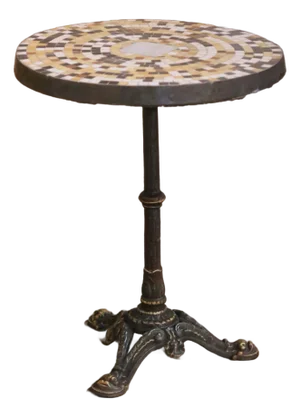 19th Century French Bistro Guéridon Table With Mosaic Top and Iron Base