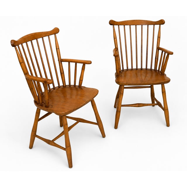 Wood Pair of Vintage Stickley Windsor Armchairs For Sale - Image 7 of 8