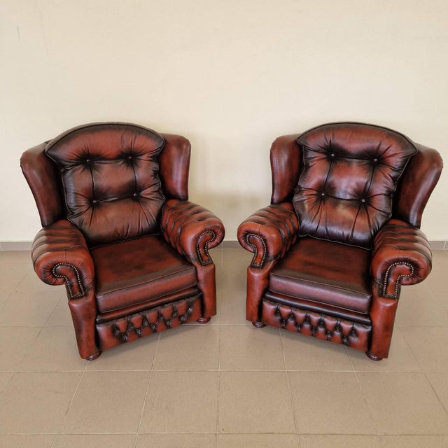 Chesterfield Leather Living Room Set, 1970s, Set of 4 For Sale - Image 9 of 18