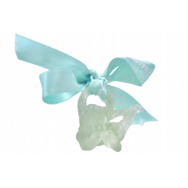 Light green Pate De Verre French vintage crystal glass two inch ornament with a light spring green trumpeting cherub...
