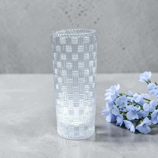 Tiffany & Co. Woven Basket Weave Crystal Cylinder Vase 8-Inch (New - No Box) Vintage 1990s For Sale - Image 15 of 16