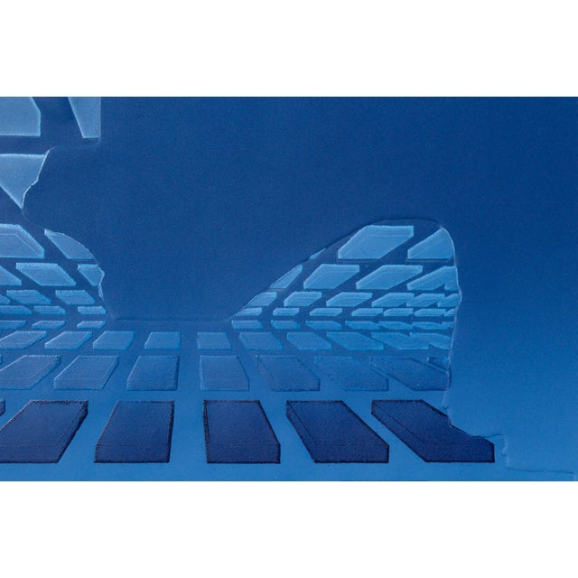 "Chac #2" - Sky Blue Geometric Mayan Chac Mool Lithograph by Marilyn Kruger For Sale - Image 4 of 5