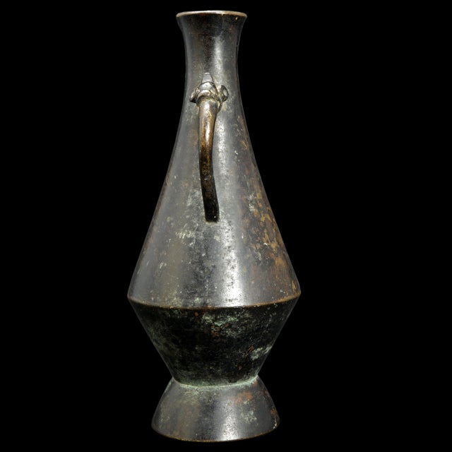Small Chinese Bronze Scholar Vase With Mask Handles Late Ming/Early Qing Circa 16th C For Sale - Image 4 of 10
