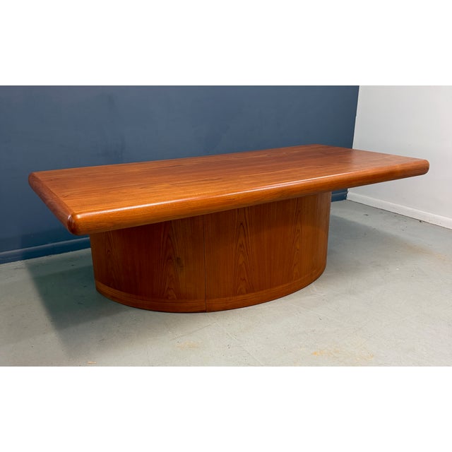 Dyrlund Danish Teak Executive Desk With Rounded Drum Pedestal Base, C. 1970s For Sale - Image 9 of 12