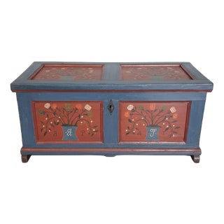 Antique Farmers Chest with Floral Folk Painting, 1800s For Sale