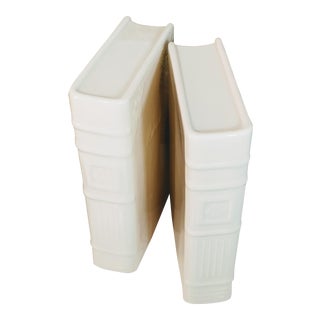 Vintage White Ceramic Book Bookends Paris Royal For Sale