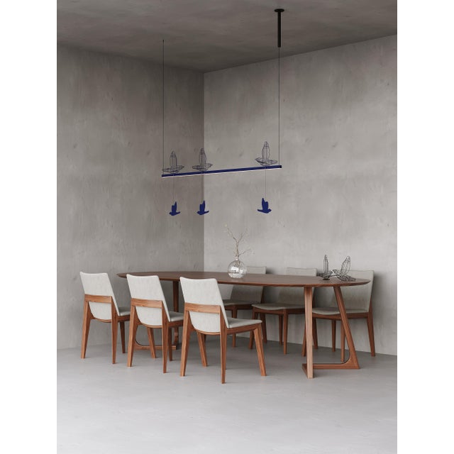 Minimalist Led Pendant Light Sculptural Geometric Art, Steel and Textile 59 In For Sale - Image 12 of 12