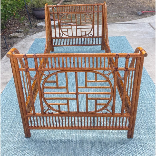 Vintage Rattan & Bamboo Sleigh Bed, Chinoiserie Style For Sale - Image 4 of 11