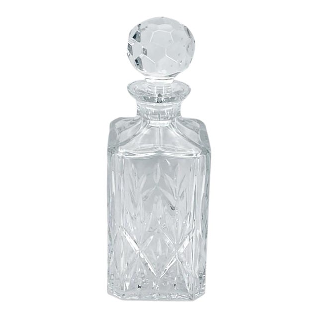 Tiffany & Co. "Sybil" Square Crystal Decanter With Faceted Stopper (Vintage 1980s/90s Signed, With Original Label) For Sale