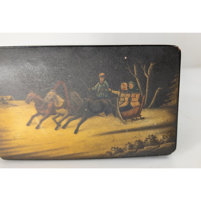 Late 19th Century 19th Century Imperial Russian Lacquer Tea Caddy Box With Sleigh Scene For Sale - Image 5 of 14