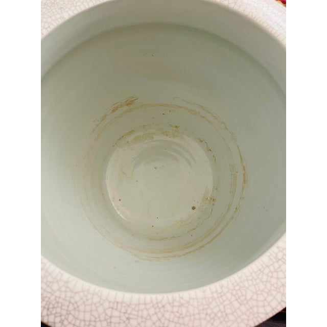 Ceramic Mid 20 Th C Large Chinese Planter Crackled Porcelain With Lion Handles For Sale - Image 7 of 7