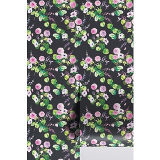 Chirp Society Floral Grasscloth Wallpaper by House Party | Midnight Black | 8 Yards For Sale