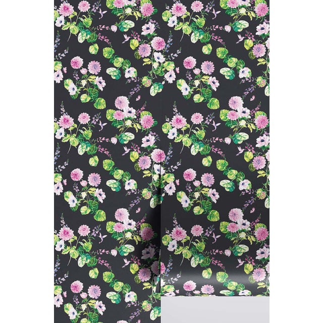Chirp Society Floral Grasscloth Wallpaper by House Party | Midnight Black | 8 Yards For Sale