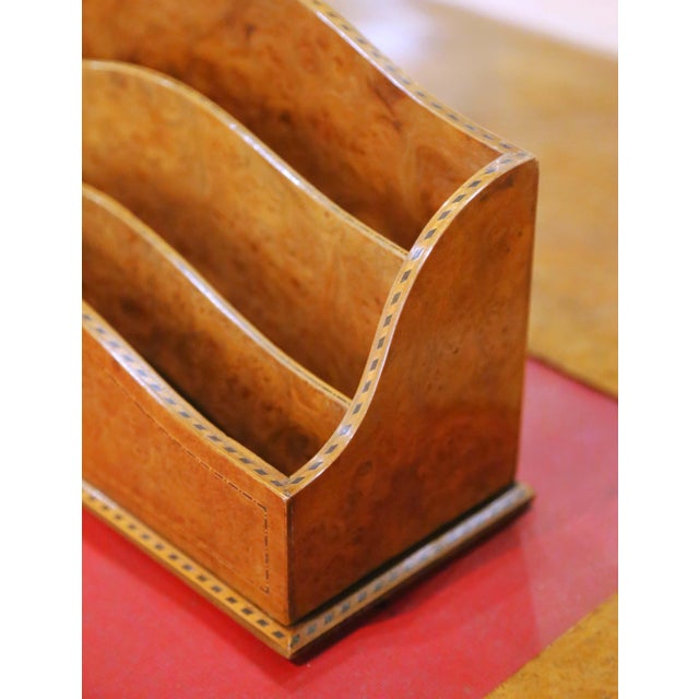 Wood Mid-Century French Burl Wood 6-Piece Desk Set With Letter Rack and Accessories For Sale - Image 7 of 17