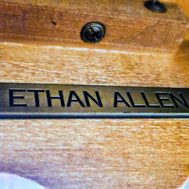 Ethan Allen Country French Walnut Triangle Corner Accent Table For Sale - Image 9 of 10
