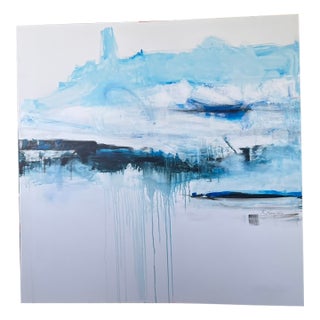 "Edge of Memory", Abstract Painting in Blue and White For Sale