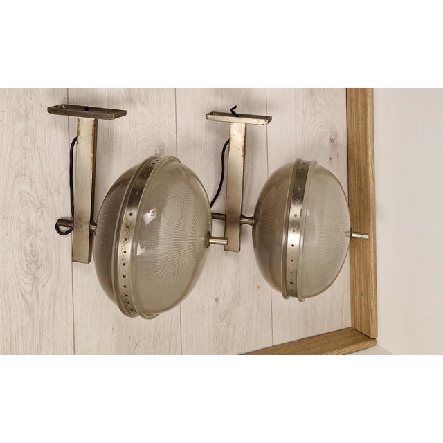 Delta Wall Lamps in Burnished Brass with Double Fresnel Glass by Sergio Mazza for Artemide, 1960s, Set of 2, in Very Good...