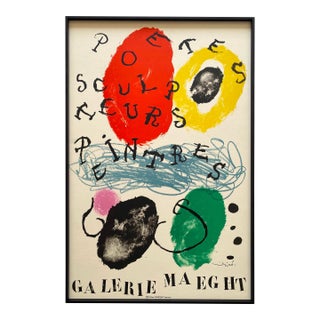 Joan Miro Vintage 1960 Mid Century Modernist Fine Art Lithograph Print " Poetes-Sculpteurs-Peintres " Framed Paris Exhibition Poster For Sale
