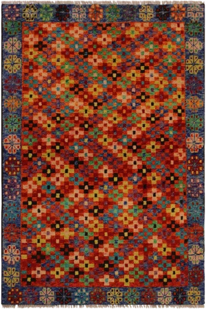 1990s 1990s Southwestern Orange/Blue Wool Rug - 3'4 X 4'11
