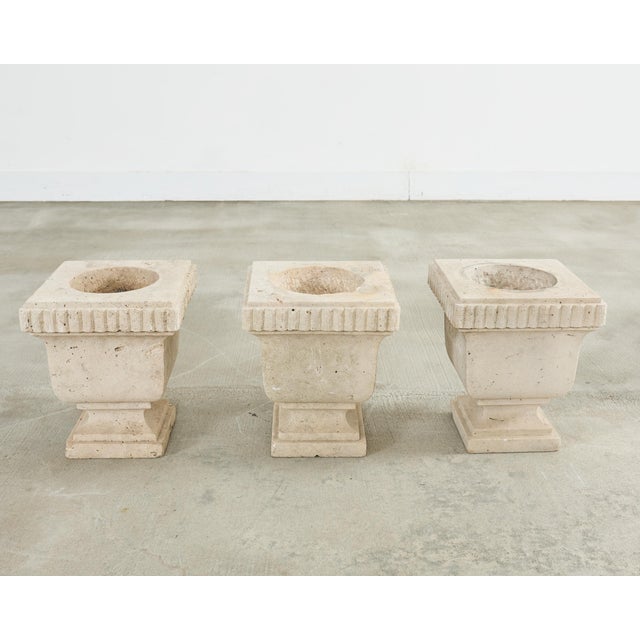 Set of Three Neoclassical Style Carved Stone Urn Planters For Sale In Sacramento - Image 6 of 18