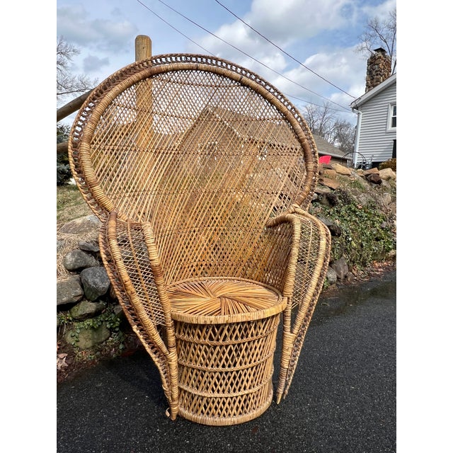 Vintage Peacock Chair in Rattan Wicker Boho Chic Coastal Decor Seating For Sale - Image 4 of 8