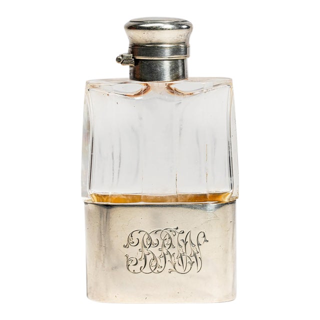 Miniature Antique Gorham Faceted Crystal Antique Sterling Silver Flask For Sale