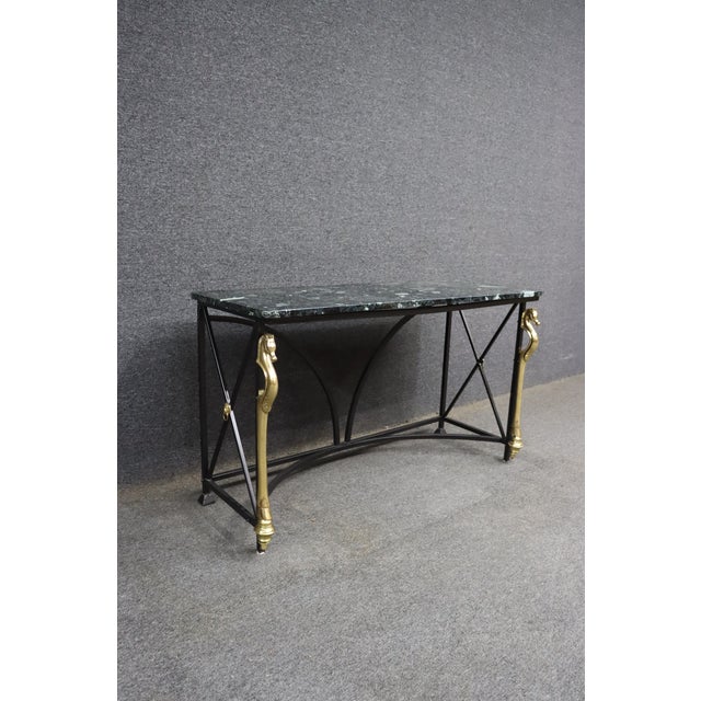 Maison Charles Style Brass Seahorse Console Table With Verdi Marble Top For Sale - Image 4 of 15