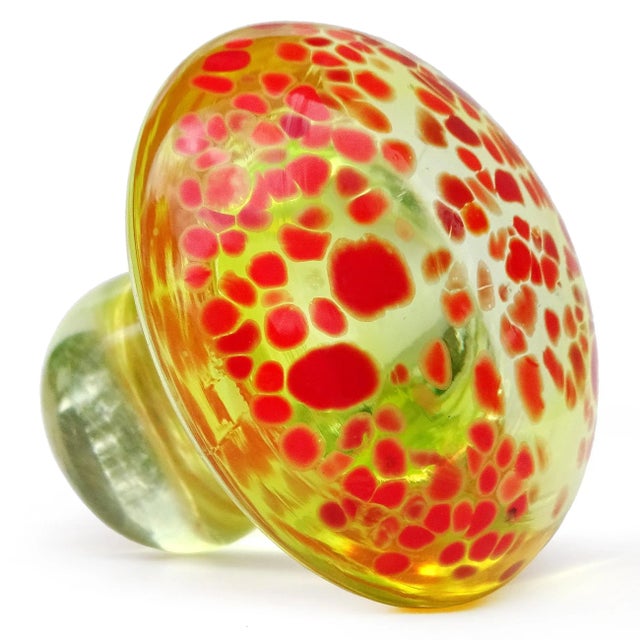 Mid 20th Century Murano Mushroom Glowing Uranium Yellow Toadstool Red Orange Spots Vintage Italian Art Glass Paperweight Sculpture For Sale - Image 5 of 10