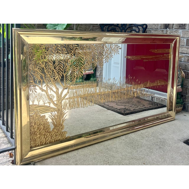Large Hollywood Regency Brass Etched Mirror A stand out piece that fits in perfectly with MCM or Hollywood Regency Style....