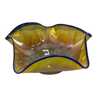 Cobalt Rim Decorative Hand Blown Bowl For Sale
