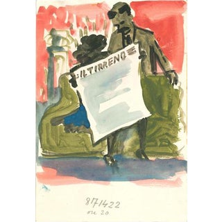 Mino Maccari, Il Tirreno, 1970s, Mixed Media Drawing on Cardboard For Sale