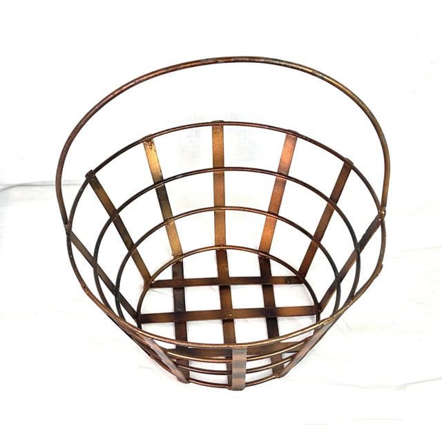 Distressed Bronze Copper Style Metal Basket For Sale - Image 4 of 10