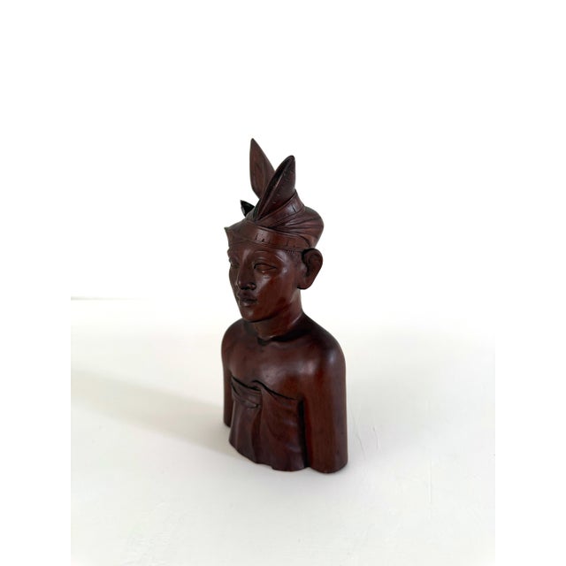Wood Mid Century Carved Wood Balinese Bust For Sale - Image 7 of 13