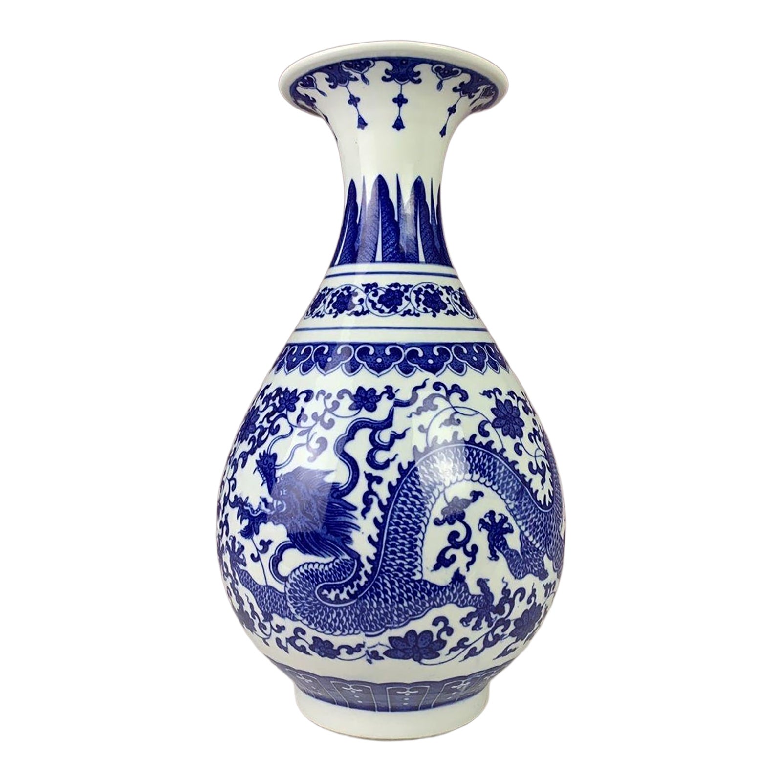 Mid 20th Century Large Chinese Blue and White Porcelain Dragon Vase ...
